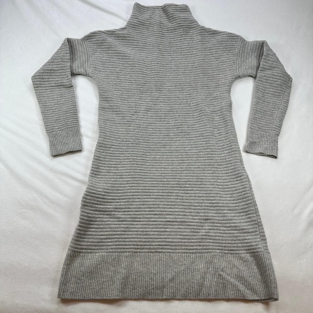 Madewell Gray Ribbed Turtleneck Long Sleeve Knit Sweater Dress XXS 100% Wool‎